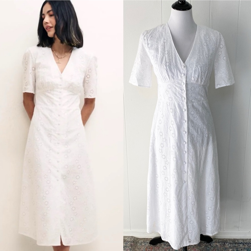 Nobody’s Child White Eyelet Cotton Midi Dress